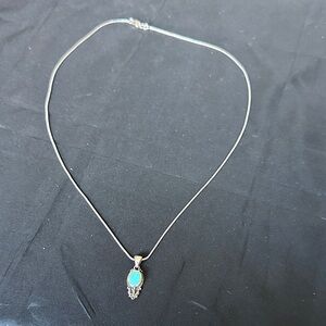 Vintage Sterling Silver Turquoise Pendant Necklace 6.2g